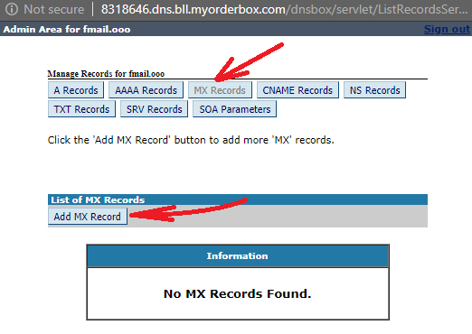 The DNS record list